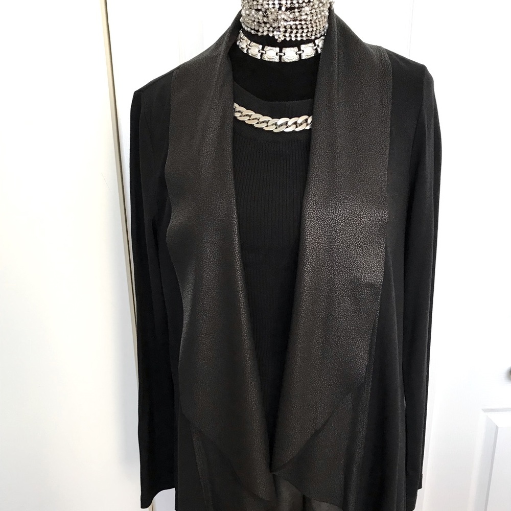 Black Faux Leather Draped Cardigan